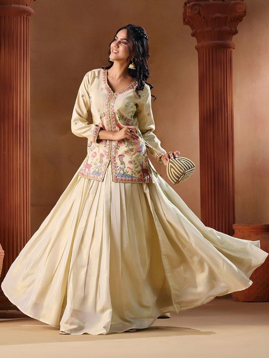 MADHURAM Embroidered Thread Work Ready to Wear Lehenga &