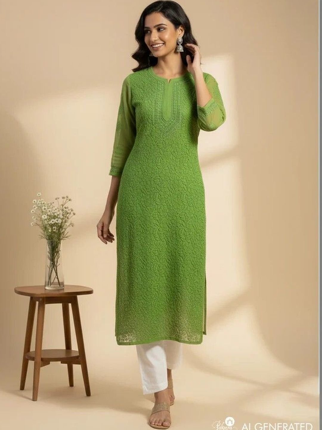 Pakeeza Ethnic Motifs Embroidered Chikankari Handloom Chikankari Kurti - Image 2