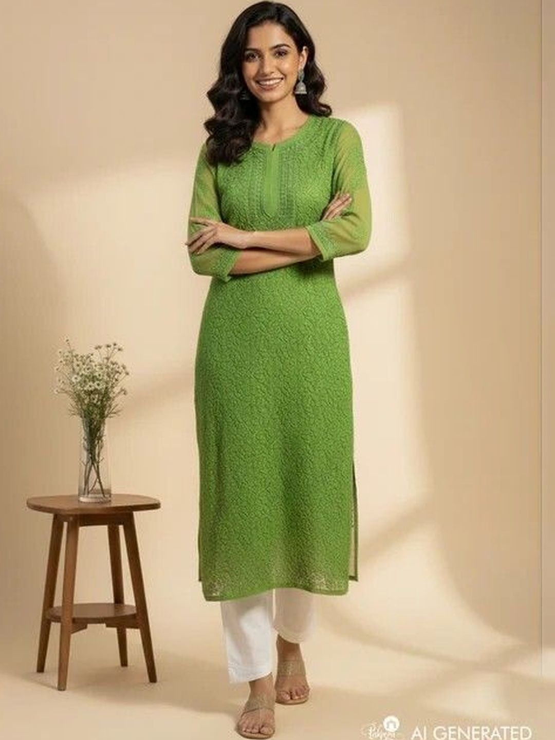 Pakeeza Ethnic Motifs Embroidered Chikankari Handloom Chikankari Kurti - Image 3