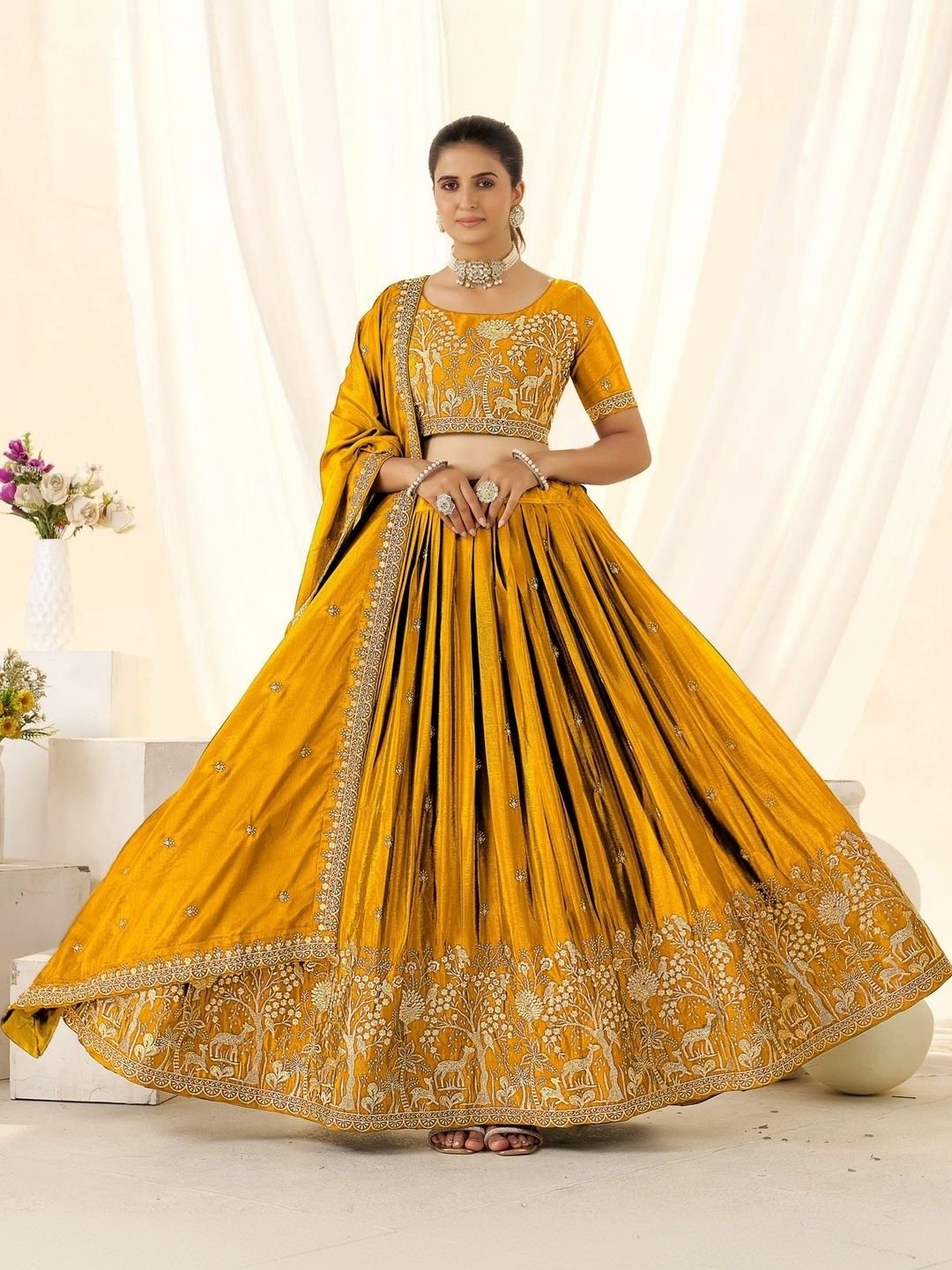 all about you Embroidered Thread Work Ready to Wear Lehenga & Blouse With Dupatta