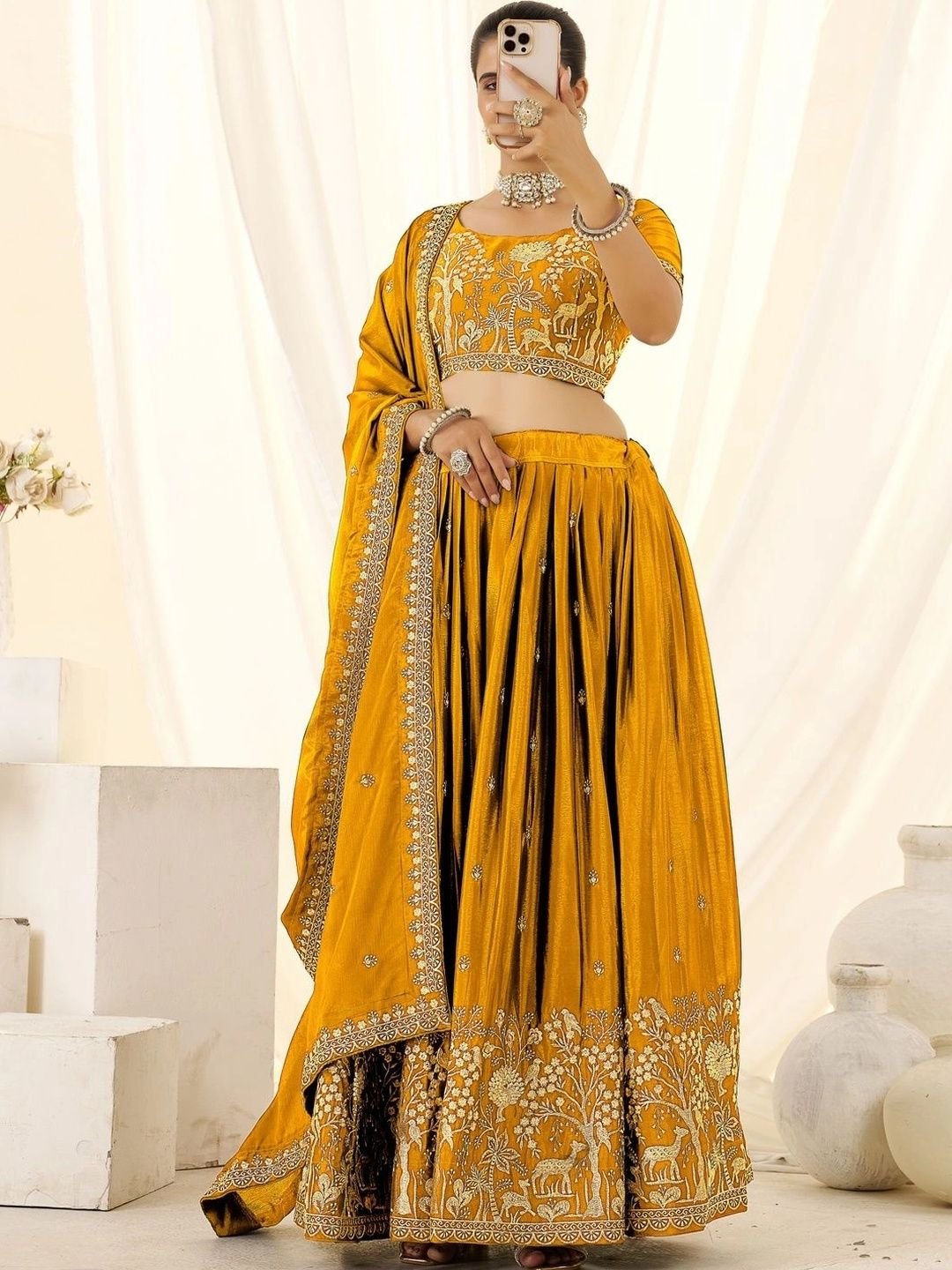 all about you Embroidered Thread Work Ready to Wear Lehenga & Blouse With Dupatta - Image 3