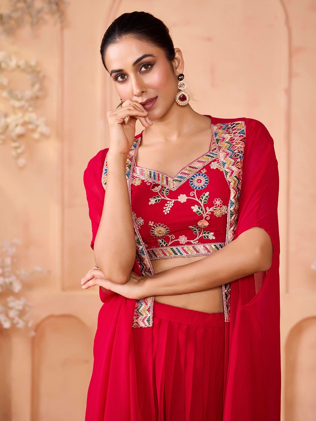 Embroidered Sequinned Ready To Wear Lehenga With Choli & Shrug - Image 2