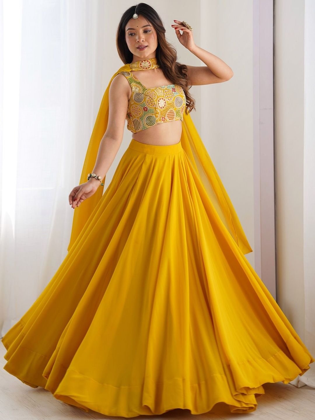 House of Pataudi House of Pataudi Embroidered Square Neck Lehenga With Choli & Dupatta