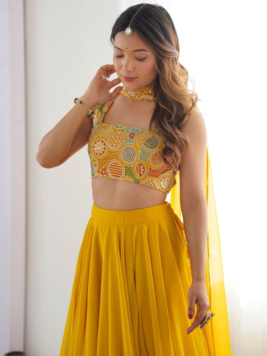 House of Pataudi House of Pataudi Embroidered Square Neck Lehenga With Choli & Dupatta - Image 2