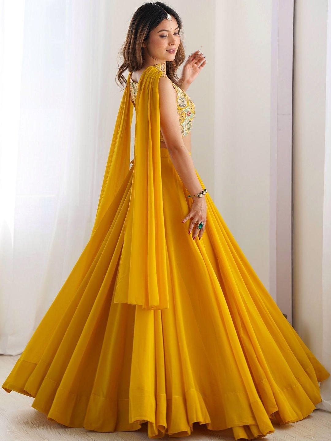 House of Pataudi House of Pataudi Embroidered Square Neck Lehenga With Choli & Dupatta - Image 3