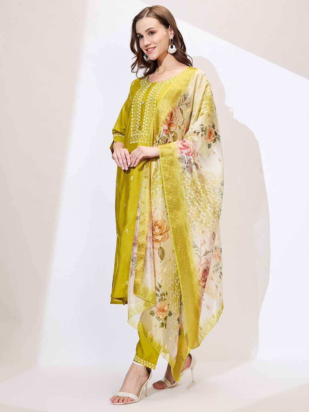 Floral Embroidered Thread Work Pure Cotton Dobby Thread Work Kurti