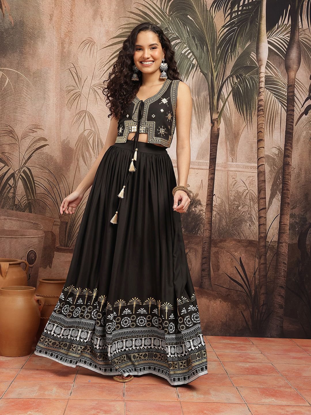 Sangria Zari Embroidered Tie-Up Neck Ready to Wear Lehenga Choli - Image 4