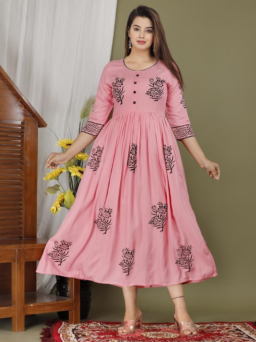 PRIYAGANI GARMENTS Women Pink Viscose Rayon  Kurtis
