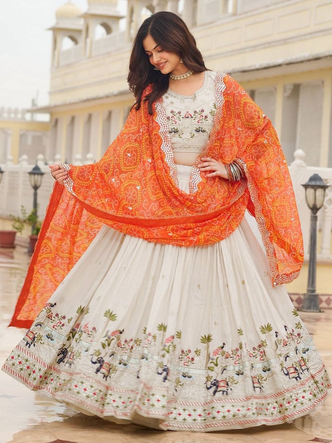 Moda Rapido Embroidered Sequinned Semi-Stitched Lehenga & Blouse With Dupatta