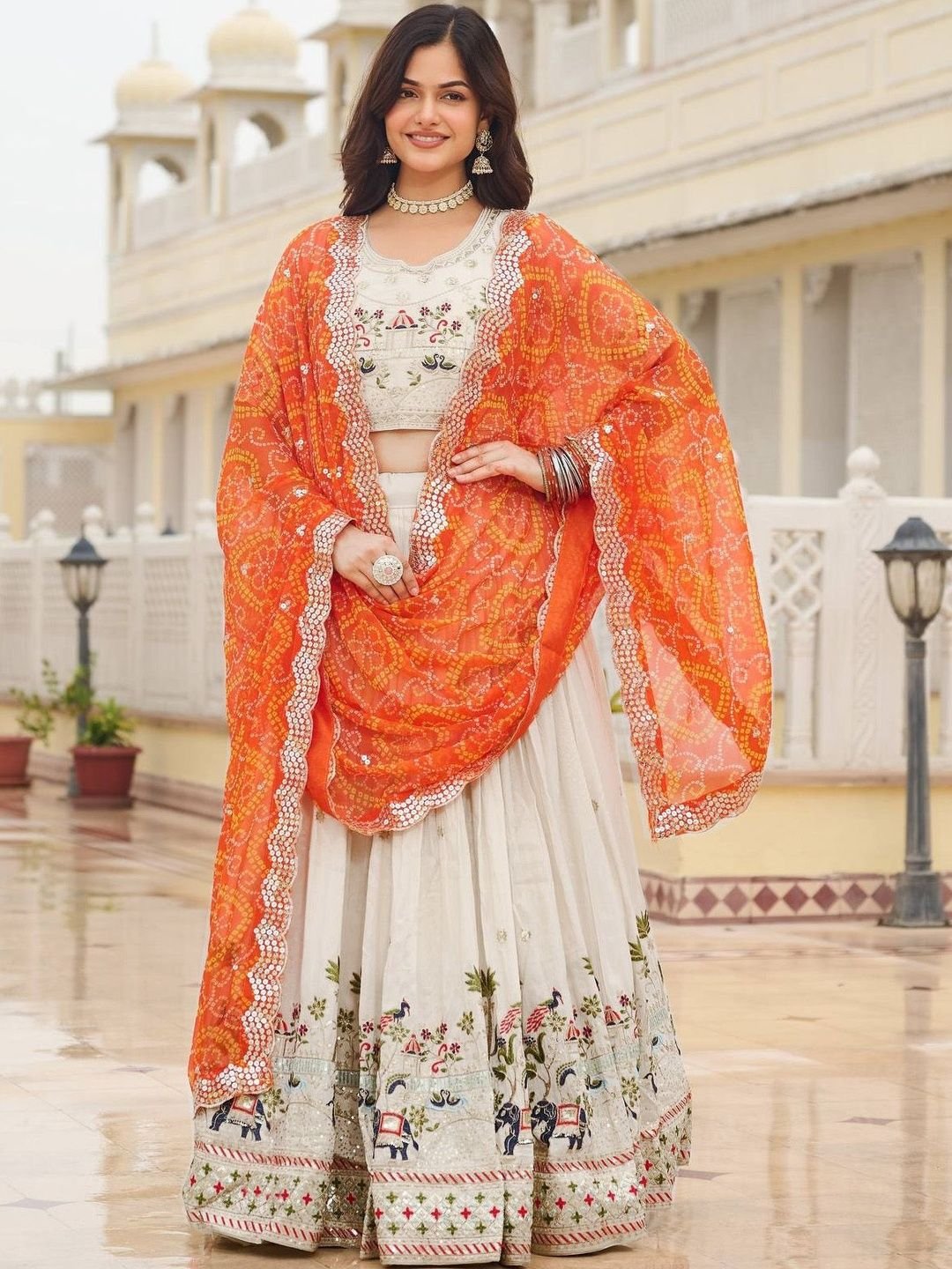 Moda Rapido Embroidered Sequinned Semi-Stitched Lehenga & Blouse With Dupatta - Image 2