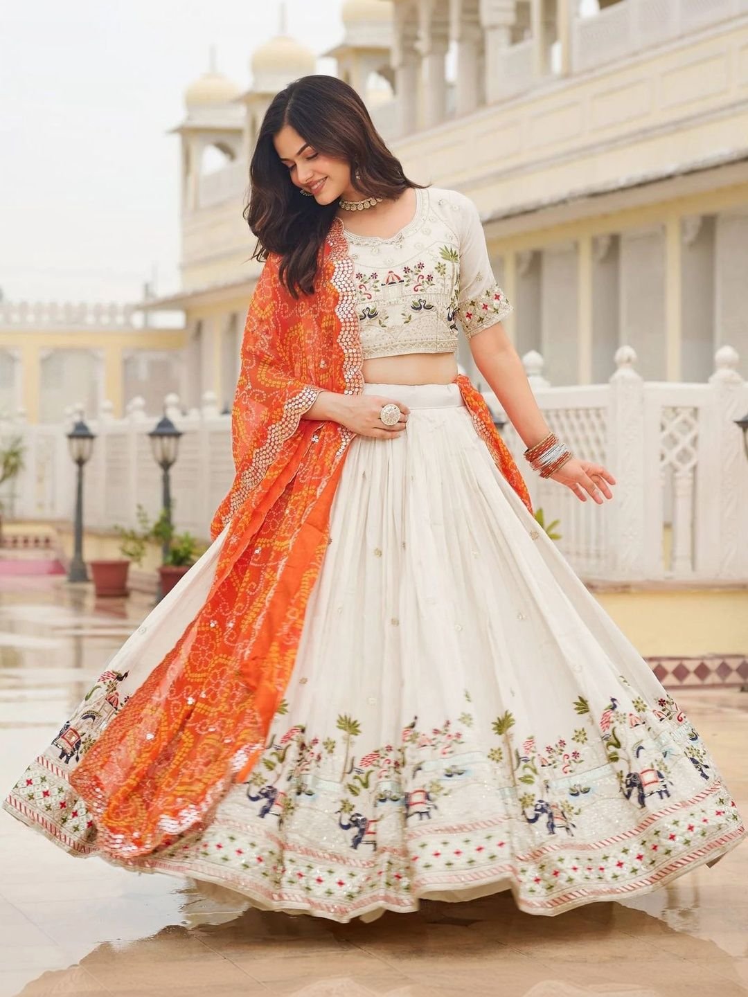 Moda Rapido Embroidered Sequinned Semi-Stitched Lehenga & Blouse With Dupatta - Image 3