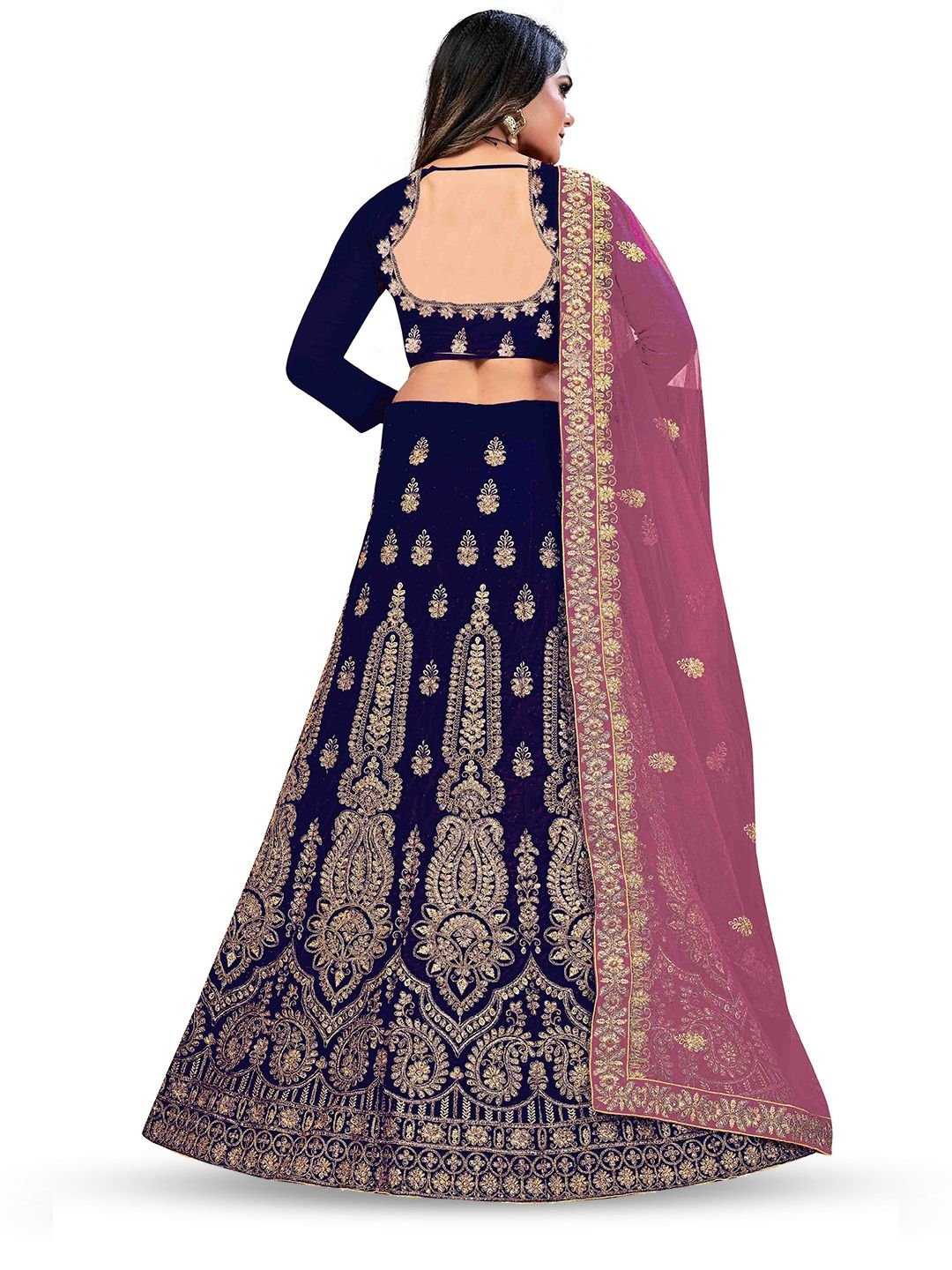 MANVAA Embroidered Beads and Stones Semi-Stitched Lehenga & Unstitched Blouse With Dupatta - Image 4