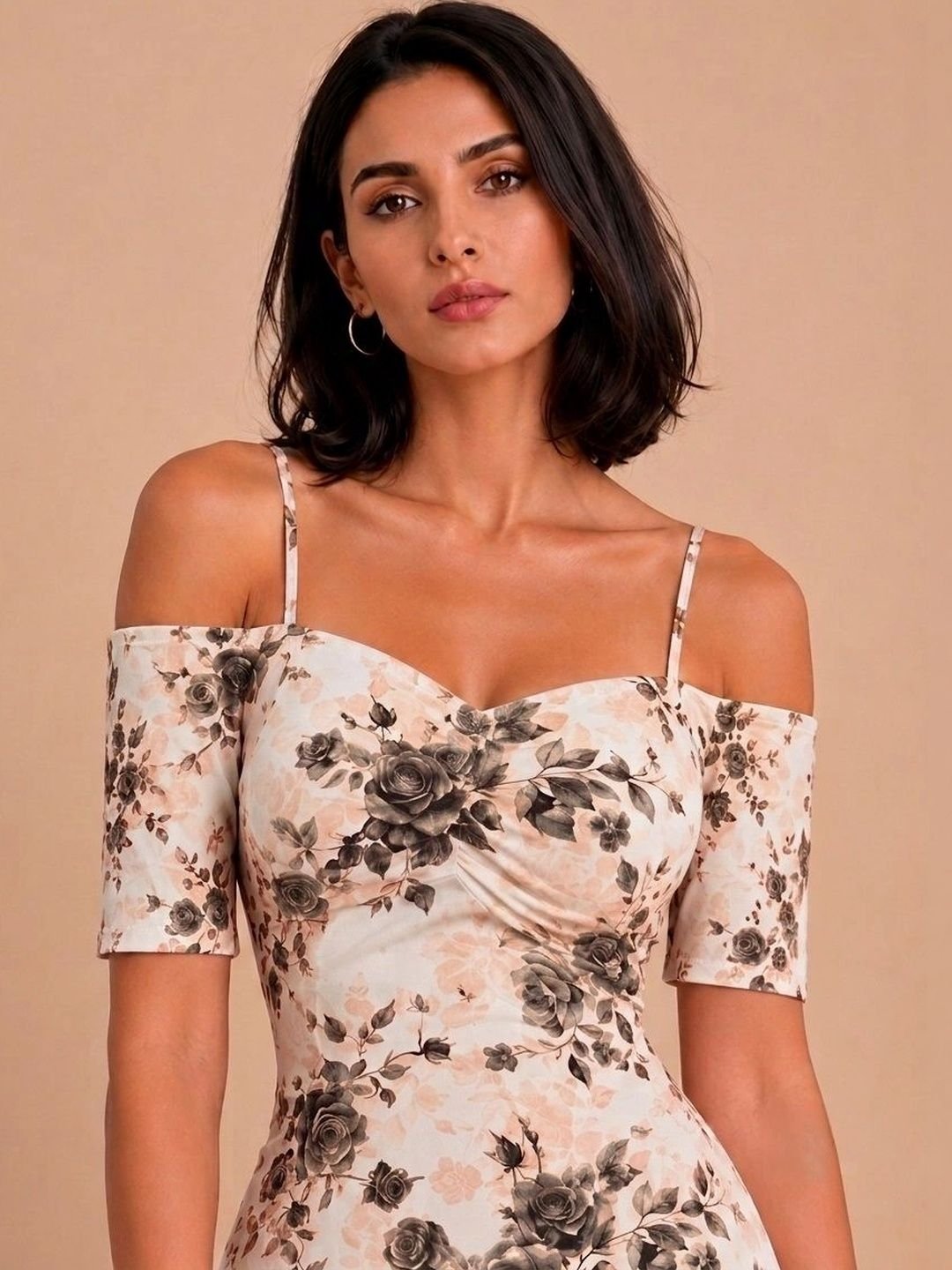 Kadambarie Floral Print Cold-Shoulder Ruffled Bodycon Maxi Dress - Image 2