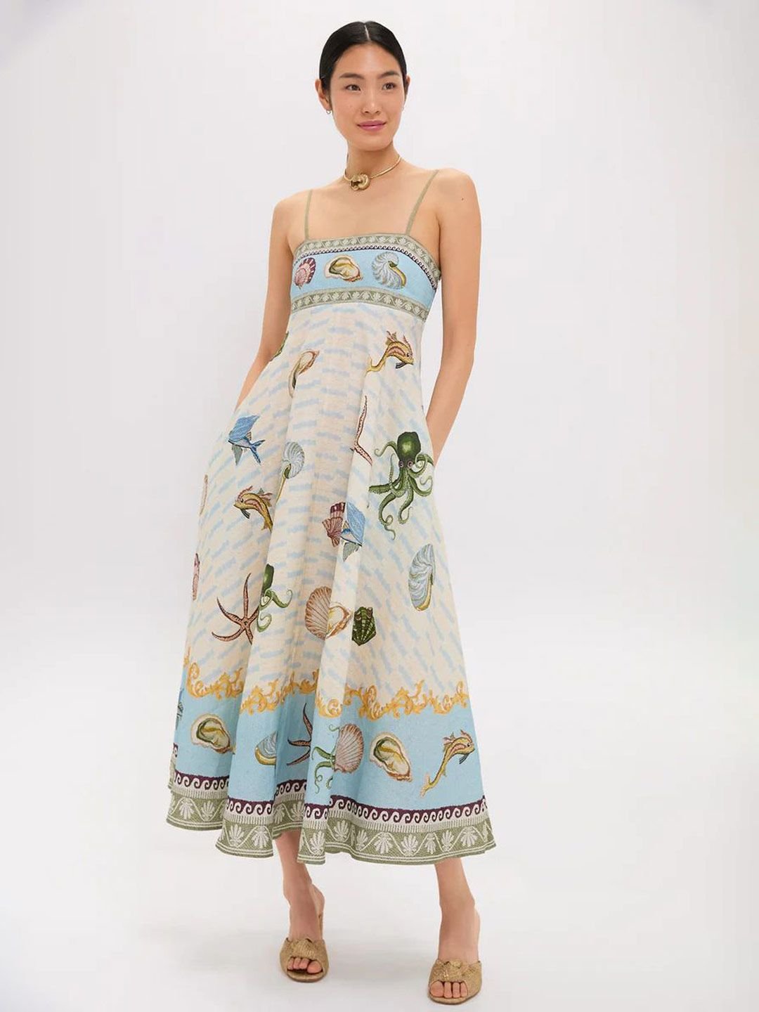 StyleCast Women Graphic Printed Shoulder Straps Fit and Flare Midi Dress