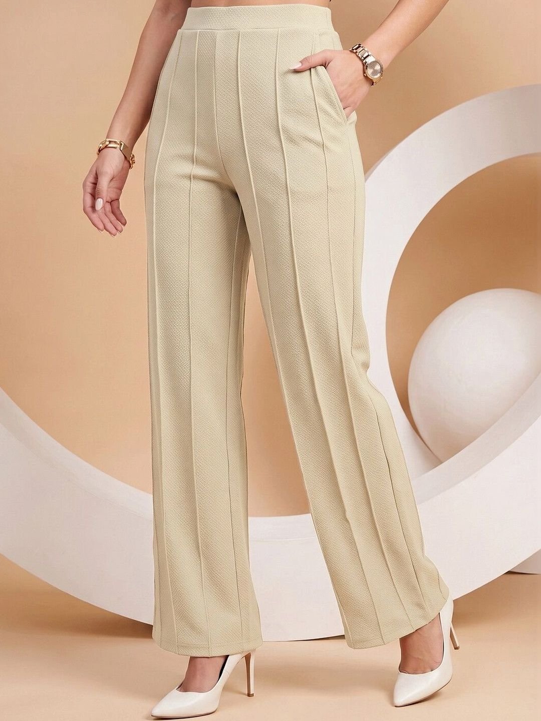 Chemistry Women Straight Fit Easy Wash Pleated Trousers