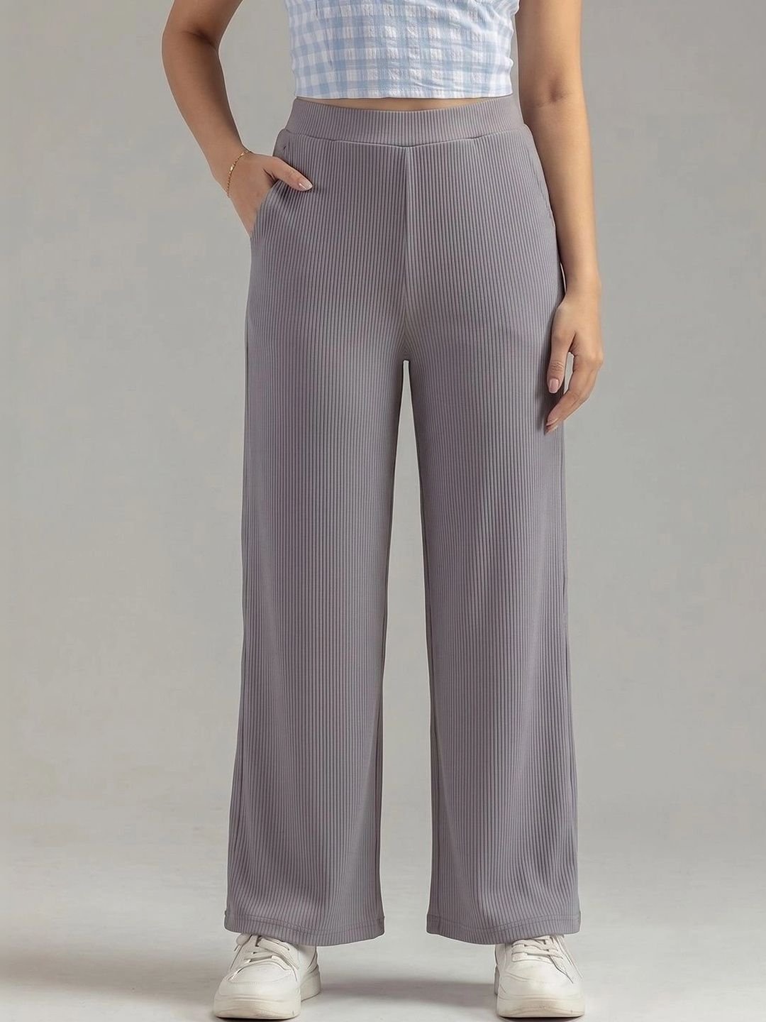 Moda Rapido Women Classic Loose Fit High-Rise Wrinkle Free Trousers