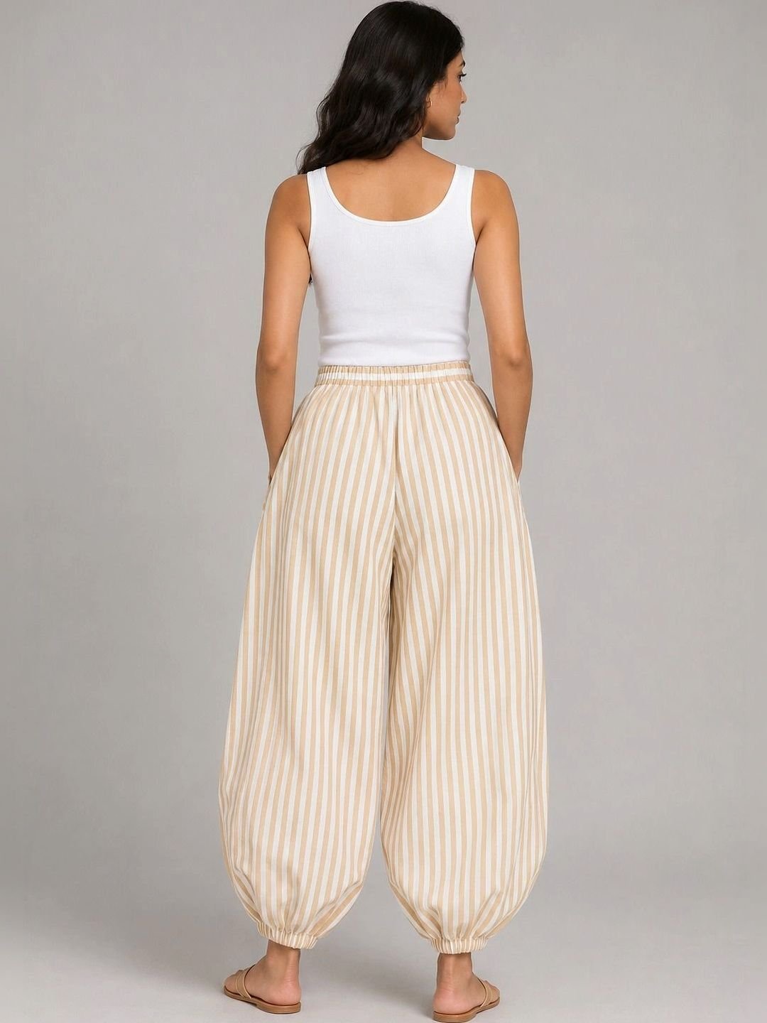 HERE&NOW Women Striped Relaxed High-Rise Trousers - Image 2