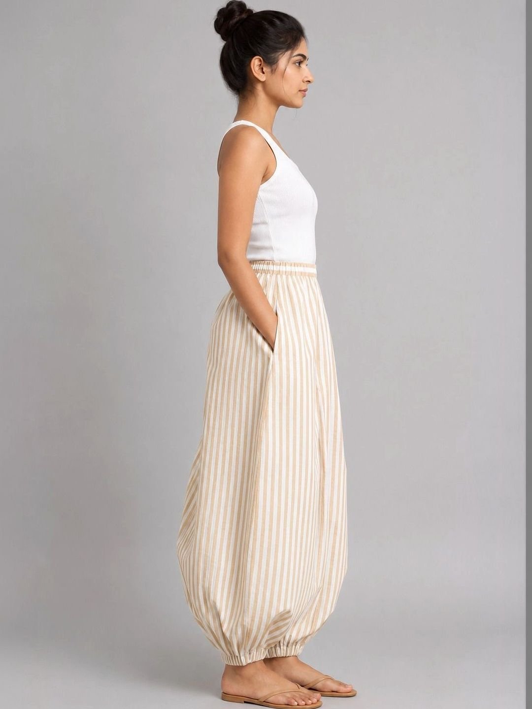 HERE&NOW Women Striped Relaxed High-Rise Trousers - Image 3