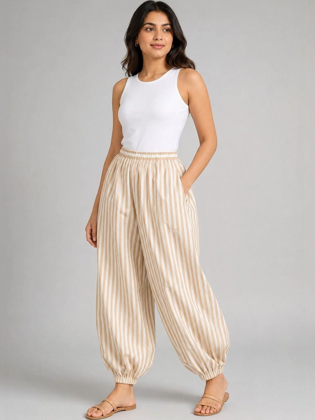 HERE&NOW Women Striped Relaxed High-Rise Trousers - Image 4