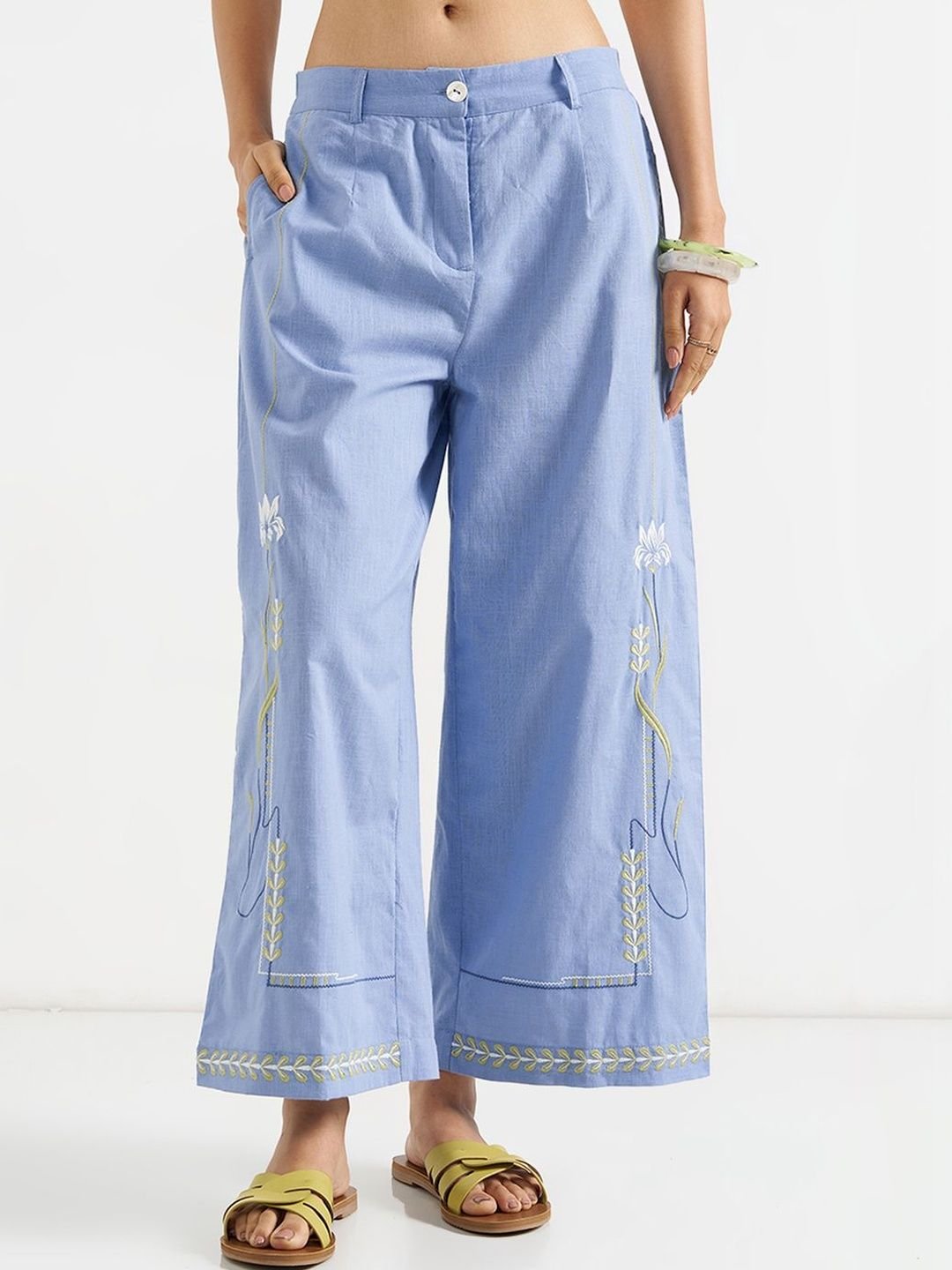 AKKRITI BY PANTALOONS Women Textured Embroidered Trousers