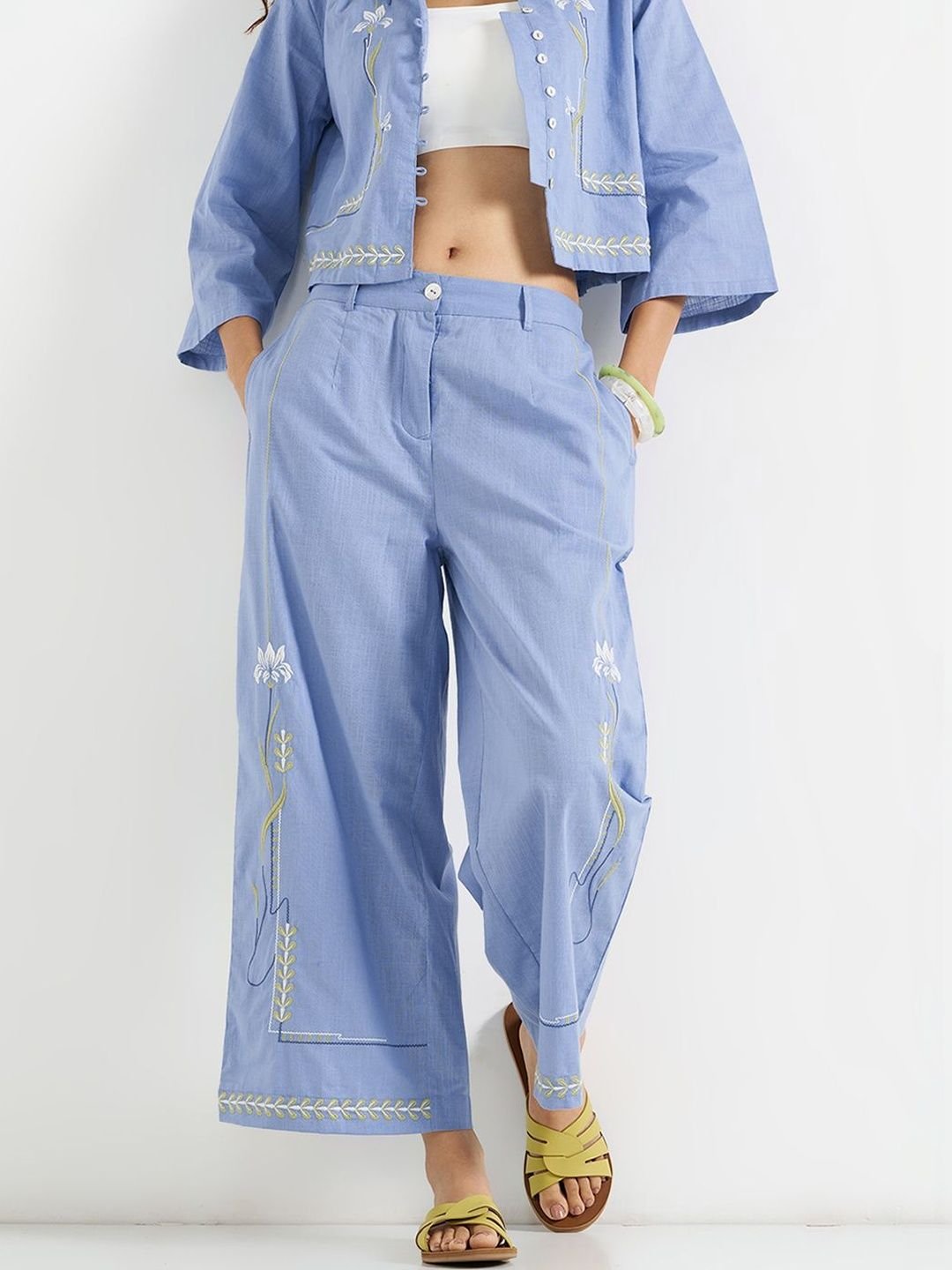 AKKRITI BY PANTALOONS Women Textured Embroidered Trousers - Image 3