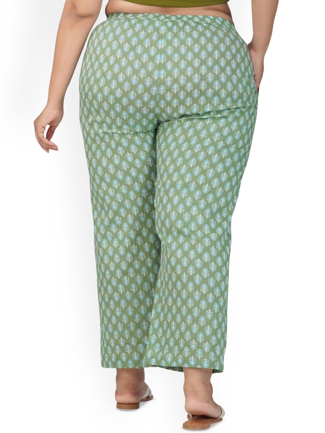 30 Looks Women Dark Sea Green Plus Size Cotton Printed Bottom - Image 4