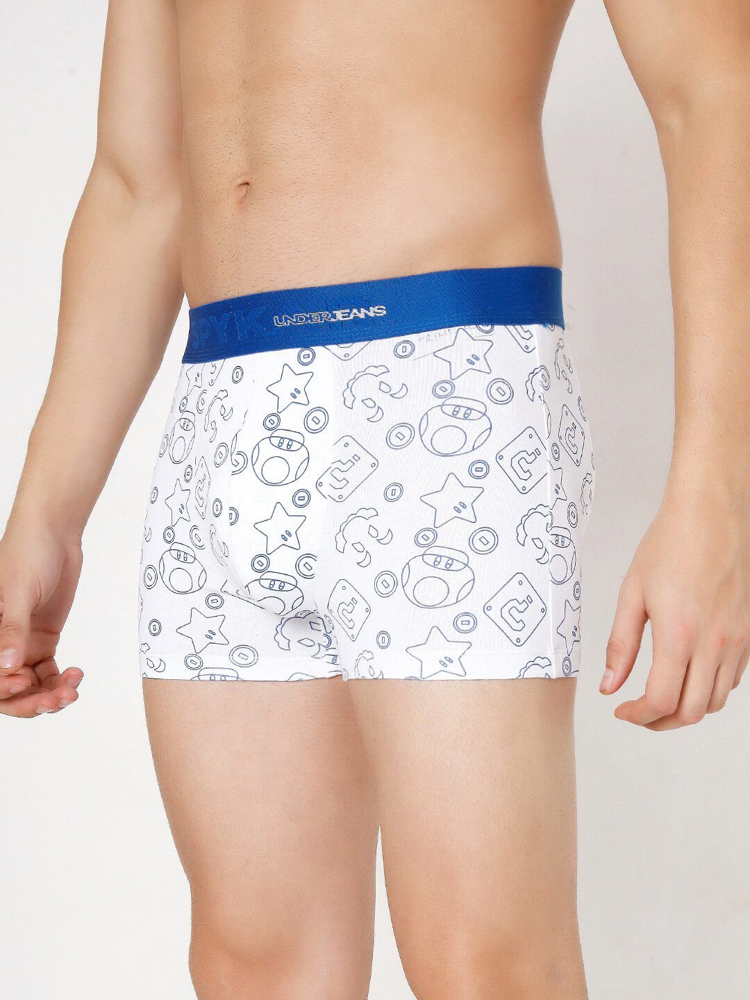 UnderJeans by Spykar Men White Printed Cotton Blend Trunk UJNPTS050WHITEDKBLUE - Image 2