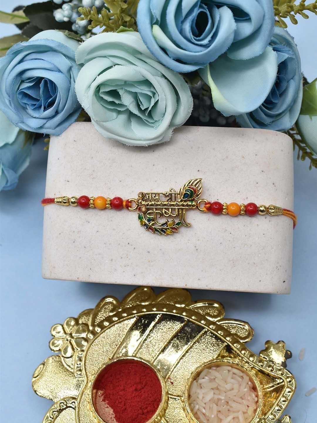 MEIRA JEWELLERY Set Of 5 Designer Rakhis With Greeting Card & Roli Chawal - Image 3