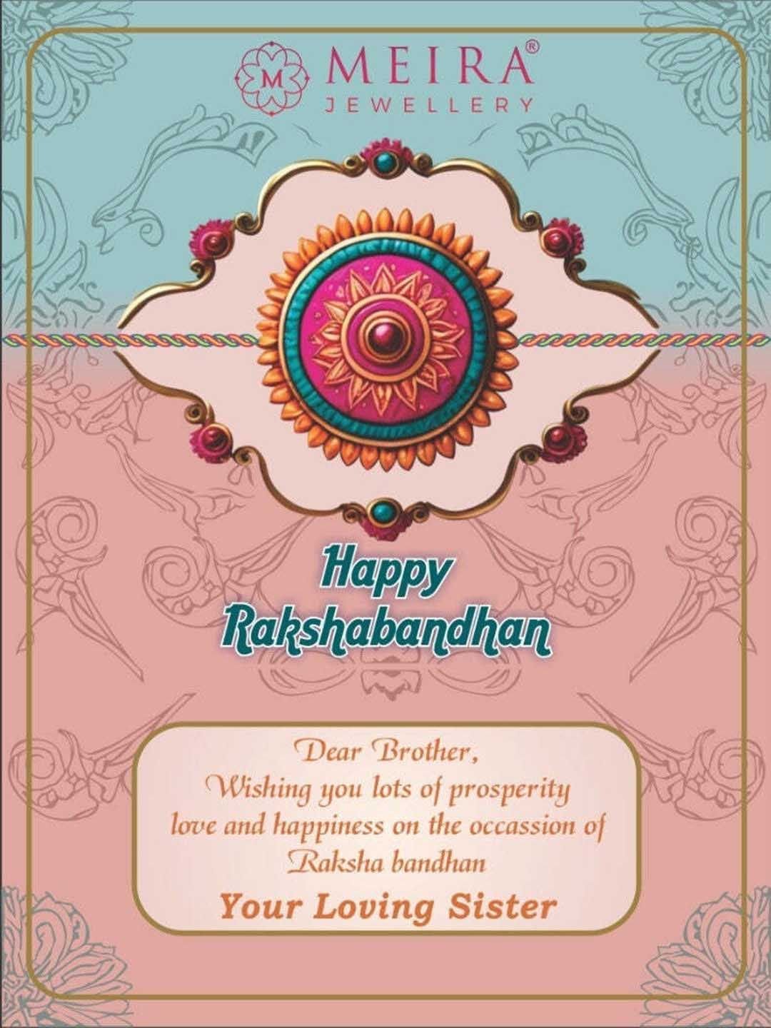 Set Of 3 Designer Rakhis With Greeting Card & Roli Chawal - Image 4