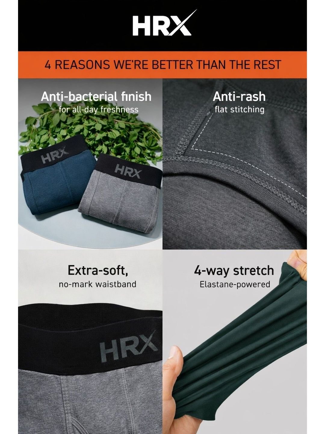 Roshan HRX by Hrithik Roshan Pack of 3 Cotton Blend Assorted Solid Trunks - Image 4