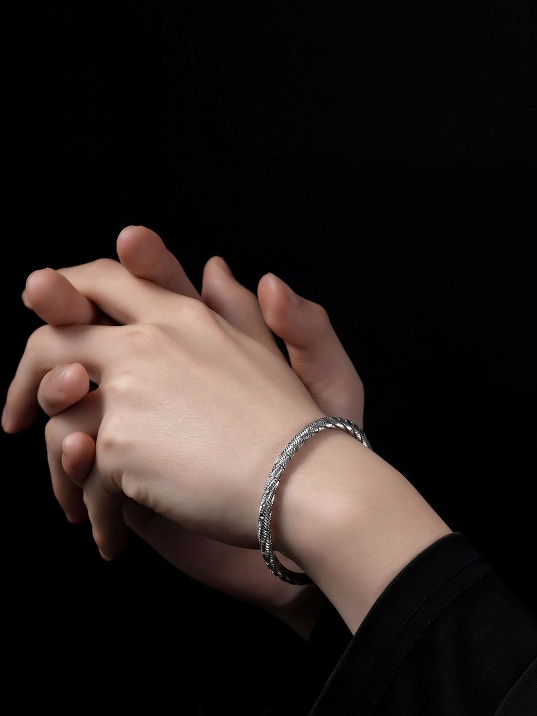 StyleCast x Revolte Men Handcrafted Silver-Plated Bangle-Style Bracelet - Image 4