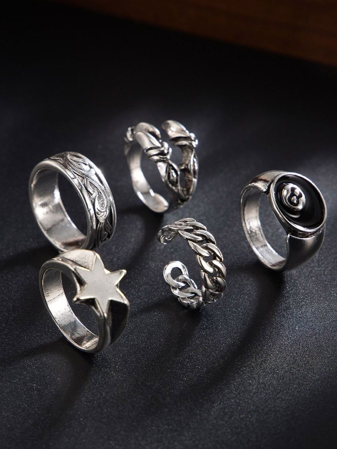 Revolte StyleCast x Revolte Set Of 5 Sliver-Plated Adjustable Finger Rings