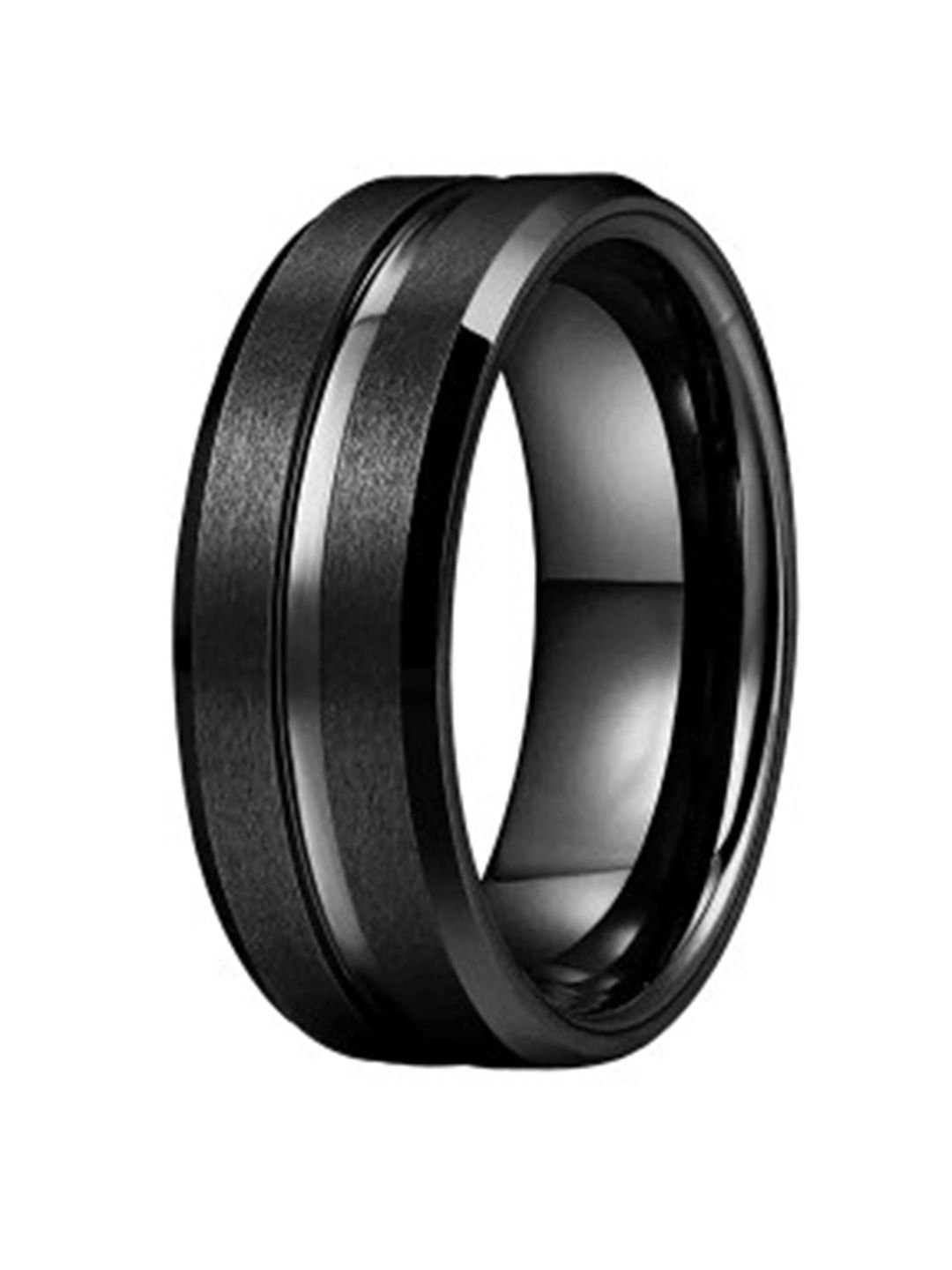 Peora Peora Men Tungsten Grooved Center Polished Band Finger Ring - Image 2