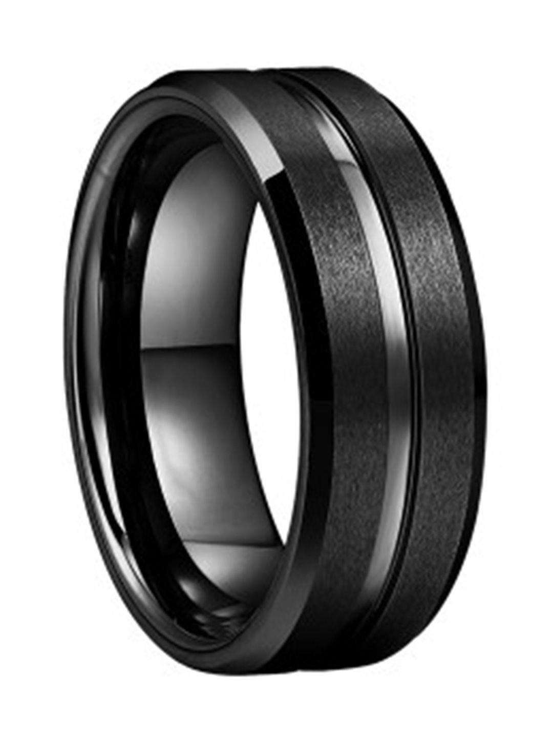 Peora Peora Men Tungsten Grooved Center Polished Band Finger Ring - Image 4