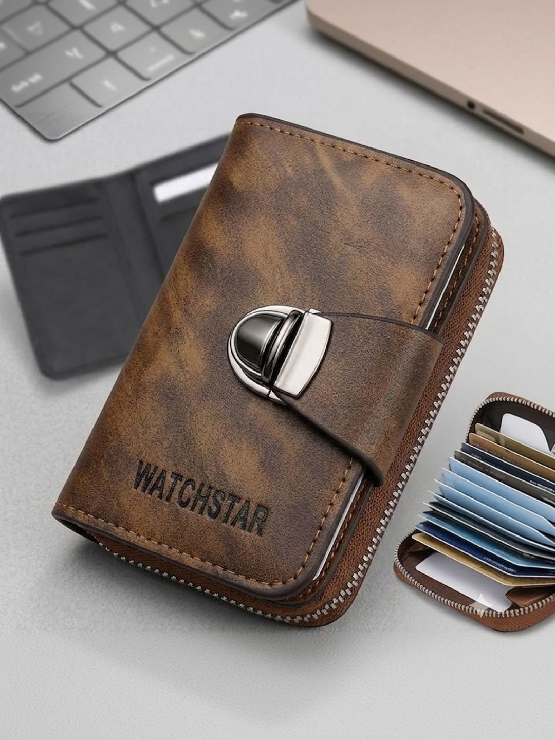 Men Textured Leather Two Fold Wallet