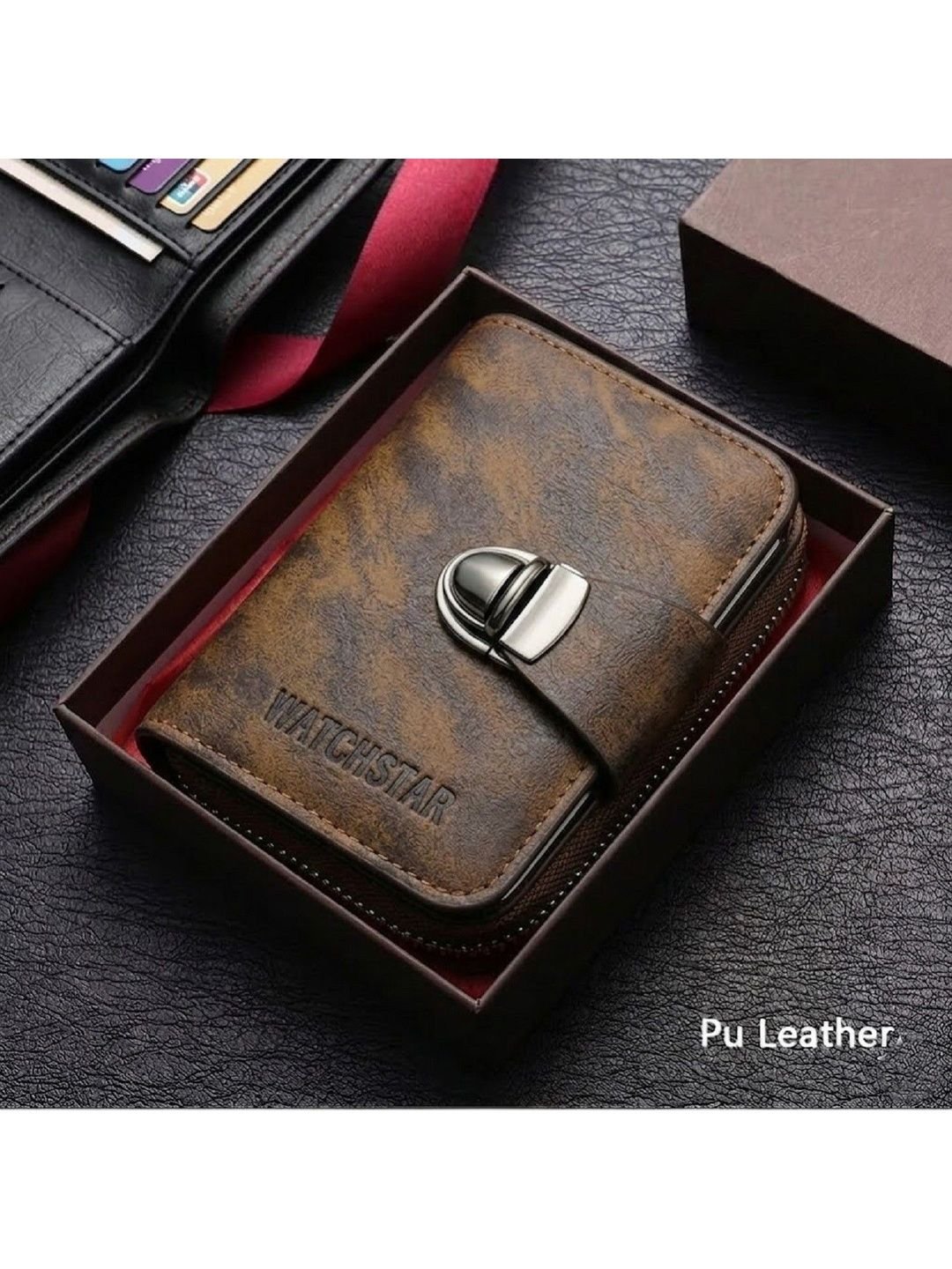 Men Textured Leather Two Fold Wallet - Image 3