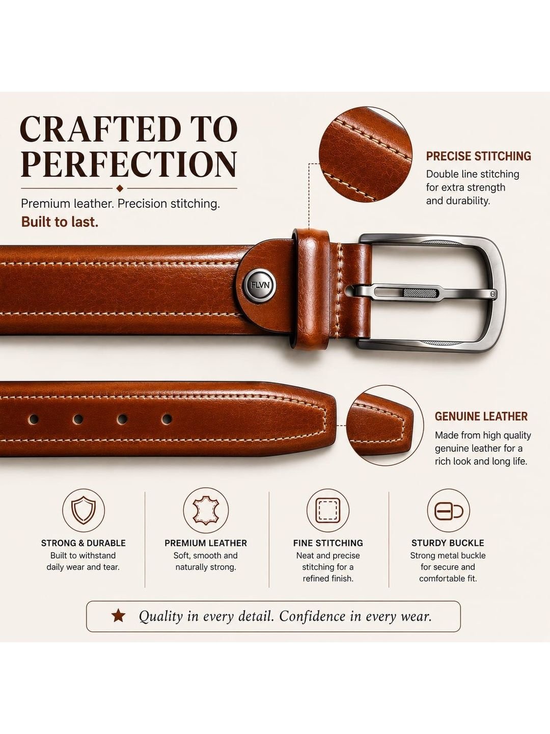 Men Textured Leather Belt - Image 3