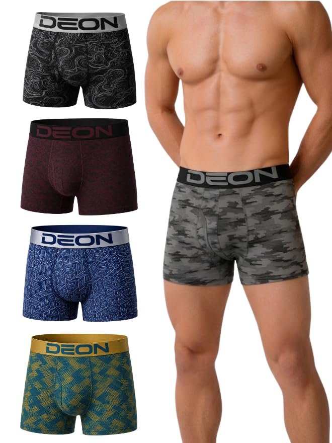 DEON Men's Printed Trunk Underwear | Comfort Soft Stretch Breathable Boxer Briefs | Comfortable Inner Elastic Waistband