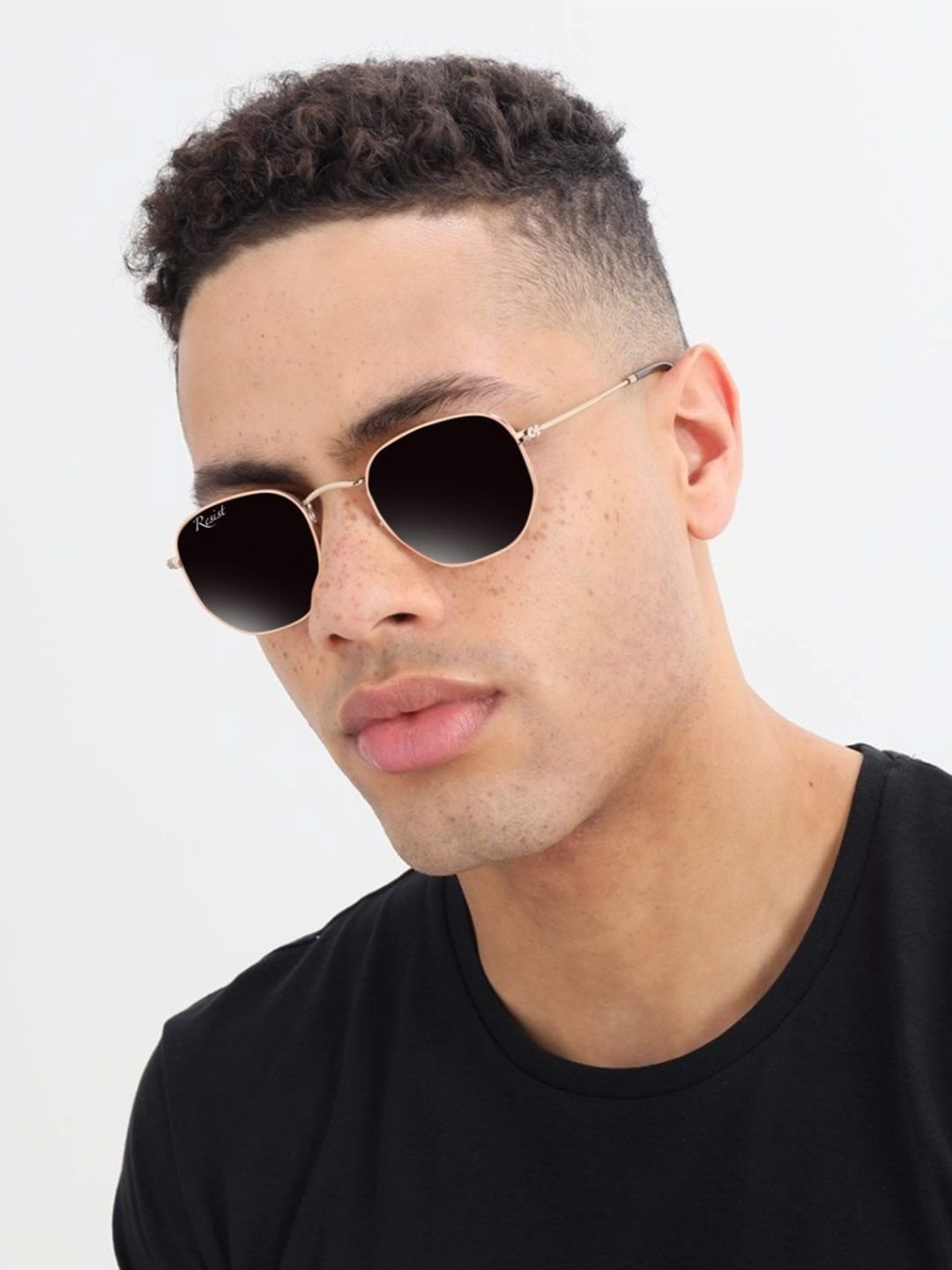 RESIST EYEWEAR UNISEX Gold Black UV Protected Hexagonal Sunglasses