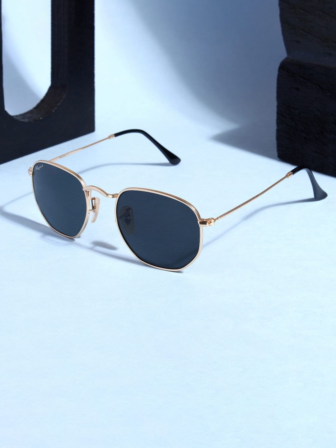 RESIST EYEWEAR UNISEX Gold Black UV Protected Hexagonal Sunglasses - Image 2