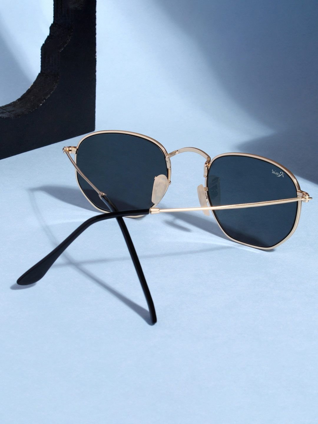 RESIST EYEWEAR UNISEX Gold Black UV Protected Hexagonal Sunglasses - Image 3