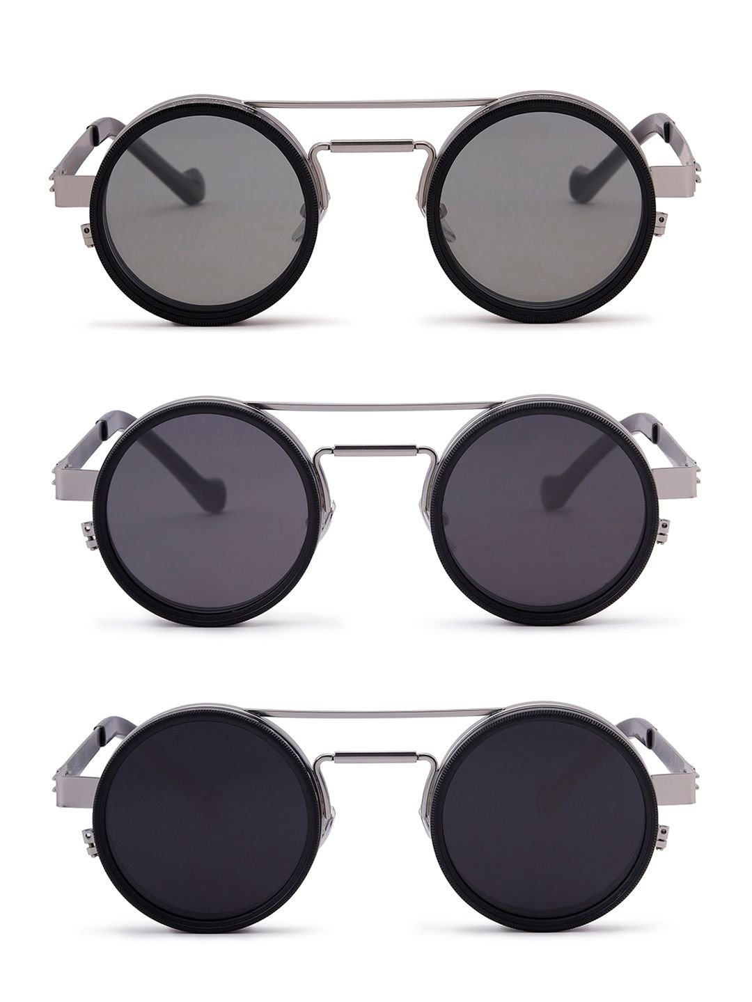 WROGN Unisex Black Lens & Silver-Toned Round Sunglasses