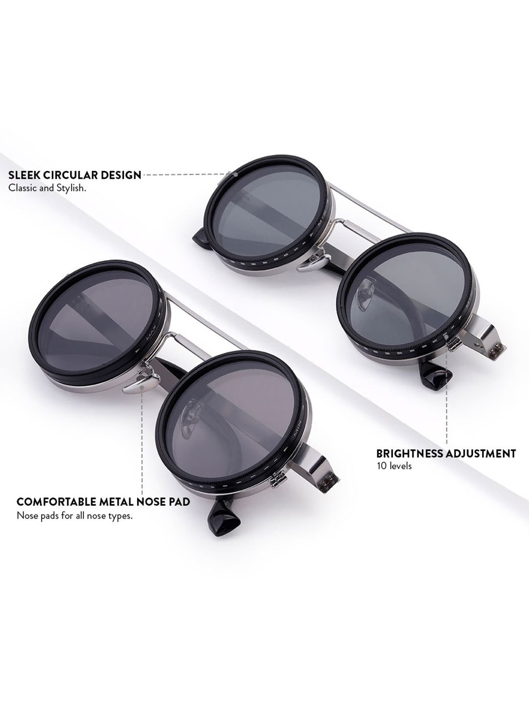 WROGN Unisex Black Lens & Silver-Toned Round Sunglasses - Image 4