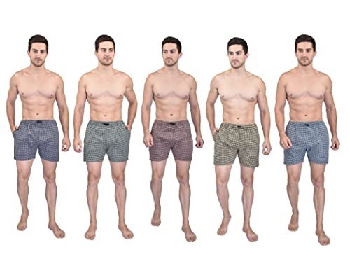 Plus Size Men's Ultra-Light Soft Cotton Checkered Boxer Shorts with Pocket Comfortable All Day Wear | Size - S to 6XL | Pack of 5 - Made in India