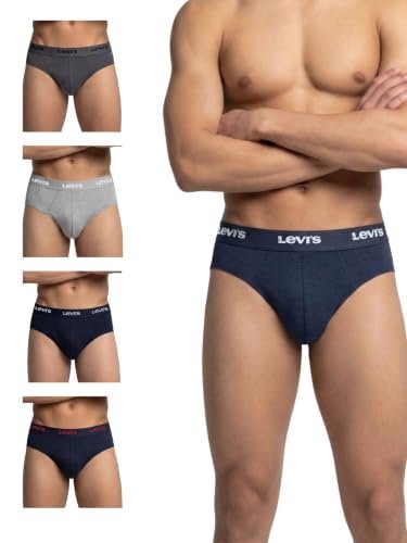 Levi's 009 Neo Brief for Men | 100% Pure Cotton | Solid Men's Underwear | Breathable | Branded Outer Elastic Anti-Roll Waistband | Extra Supportive Gusset | Dual Layer 3D Pouch | Tagless | Pack of 5