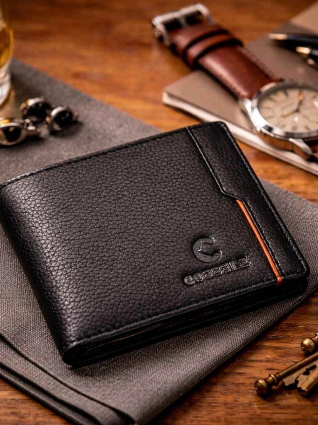 Men Textured Leather Two Fold Wallet - Image 4