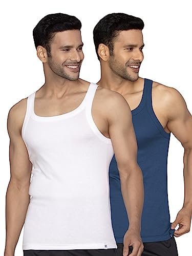 XYXX Men's 100% Cotton Ribbed Regular Fit Solid Square Neck Vest | Anti Bacterial Finish, Racer Back Baniyan for Man, Tag Free Comfort Man's Inner