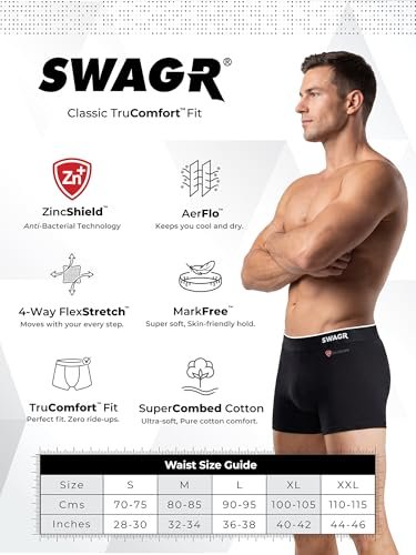 SWAGR 5 Pack Men's Super Combed Cotton Underwear Trunks | Classic TruComfort Fit | Powered by ZincShield Anti-Bacterial Tech | Aerflo Breathability | 4-Way FlexStretch | SOXCO Style SG05 - Image 3