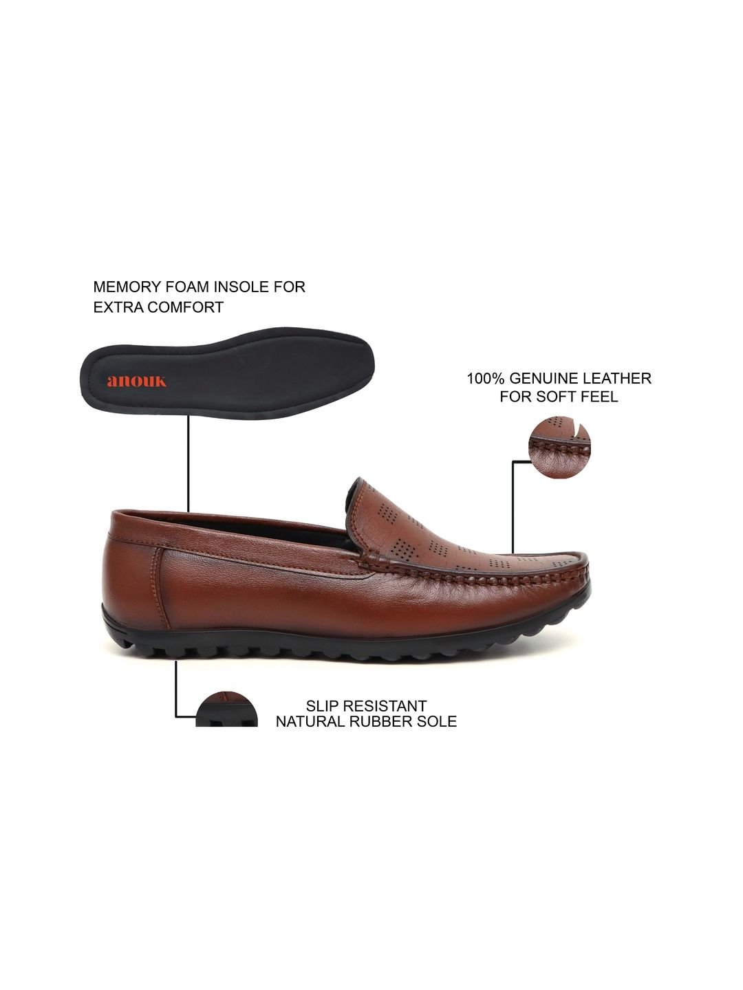 Men Textured Leather Round Toe Slip-On Loafers Formal Shoes - Image 2