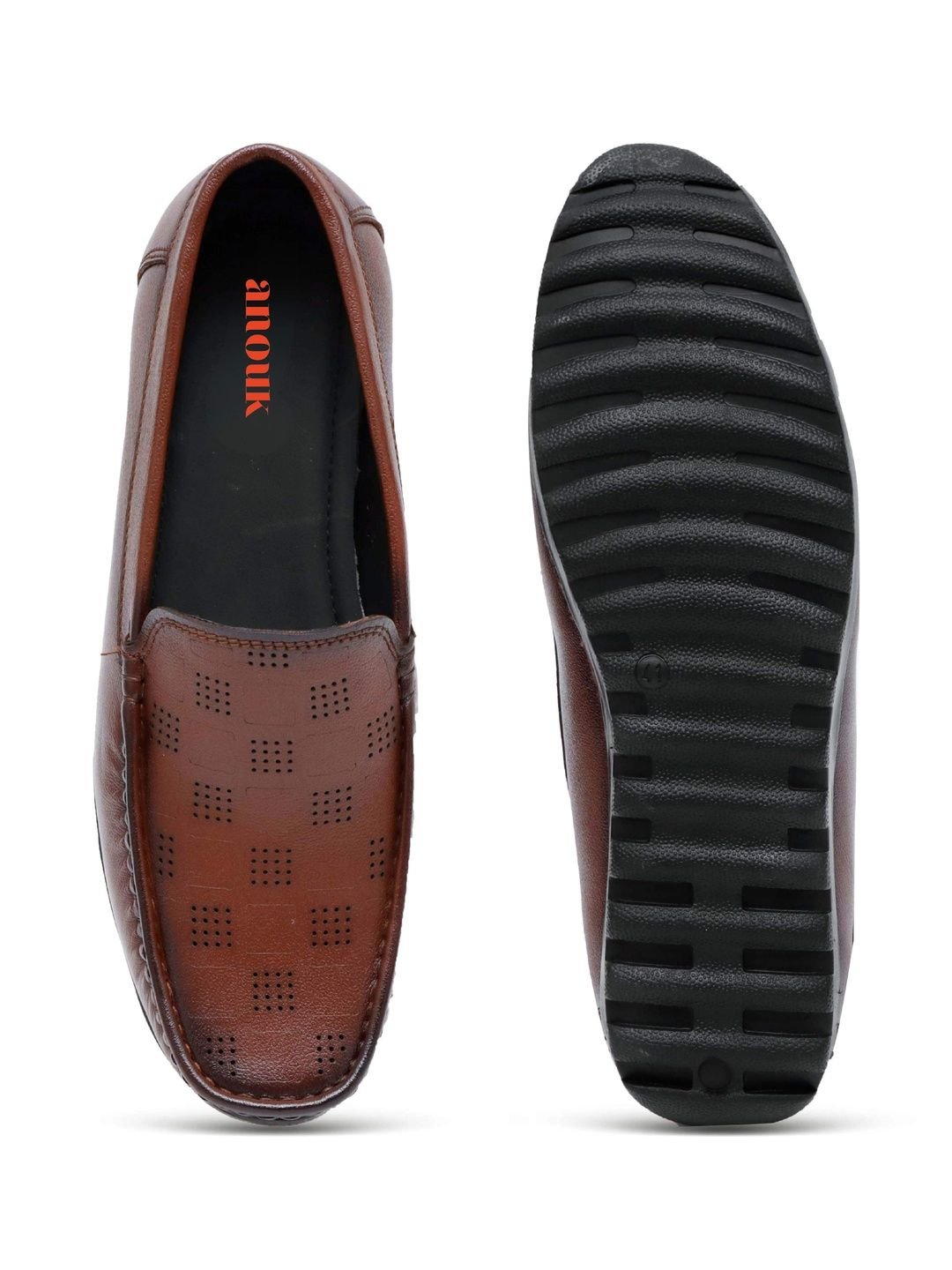 Men Textured Leather Round Toe Slip-On Loafers Formal Shoes - Image 3